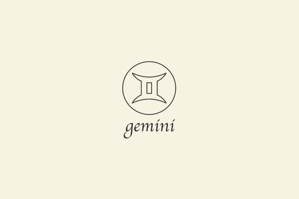 IlustraÃ§Ã£o do signo de GÃªmeos, em fundo bege, contendo duas linhas curvas verticais paralelas, unidas por traÃ§os retos acima e abaixo