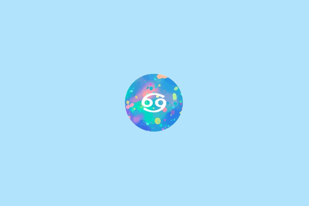 Ãcone do signo de Câncer em um cÃrculo colorido com fundo azul-claro