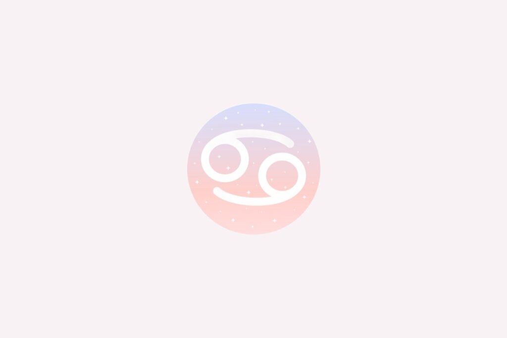 IlustraÃ§Ã£o do signo de CÃ¢ncer com dois semicÃ­rculos opostos formando um â€œ69â€ deitado, em fundo rosa e azul com estrelas