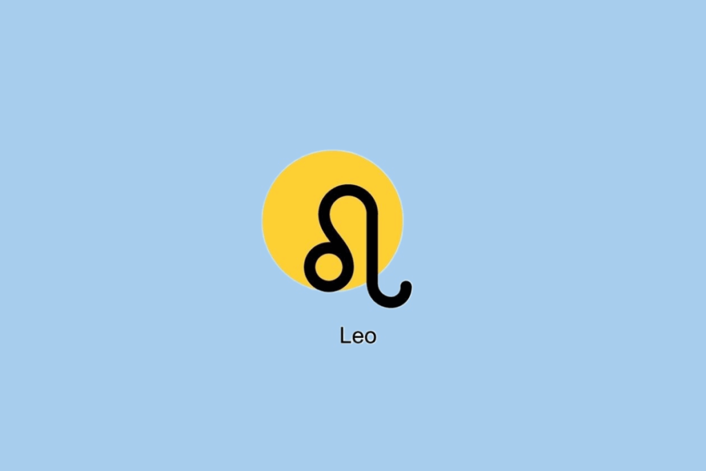 SÃmbolo do signo de Leão ao lado de cÃrculo amarelo em fundo azul claro