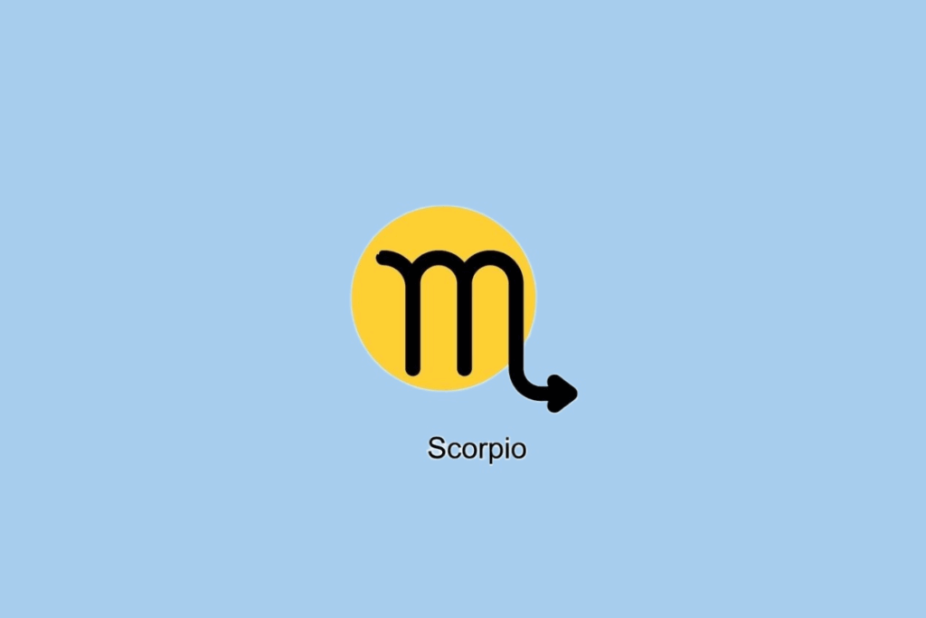 SÃmbolo do signo de Escorpião ao lado de cÃrculo amarelo em fundo azul claro