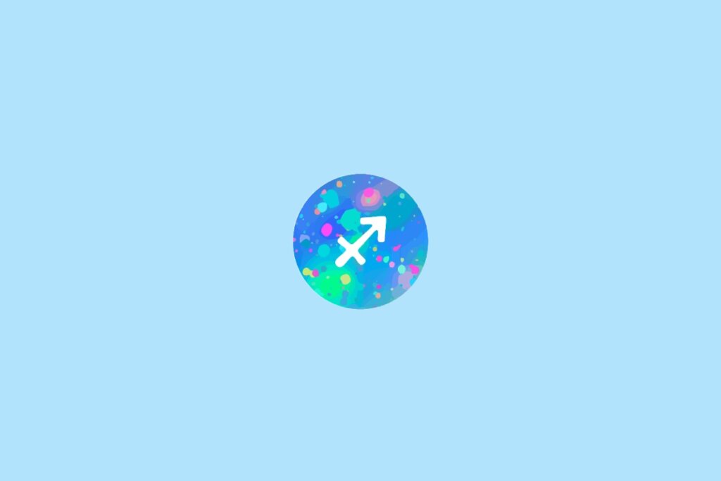 Ãcone do signo de Sagitário em um cÃrculo colorido com fundo azul-claro