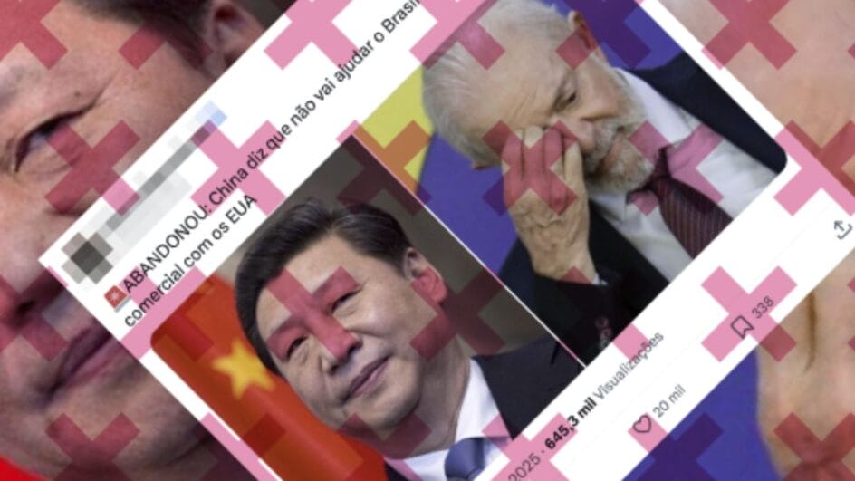 Publicação engana sobre suposta decisão da China de não auxiliar Brasil em disputa comercial com os EUA (Foto: Comprova, Reprodução)