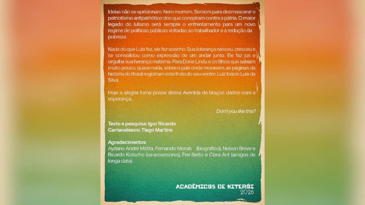 Enredo escola de Samba Lula Chico Buarque Seu Jorge