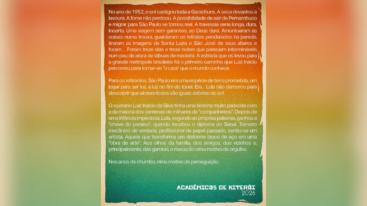 Enredo escola de Samba Lula Chico Buarque Seu Jorge