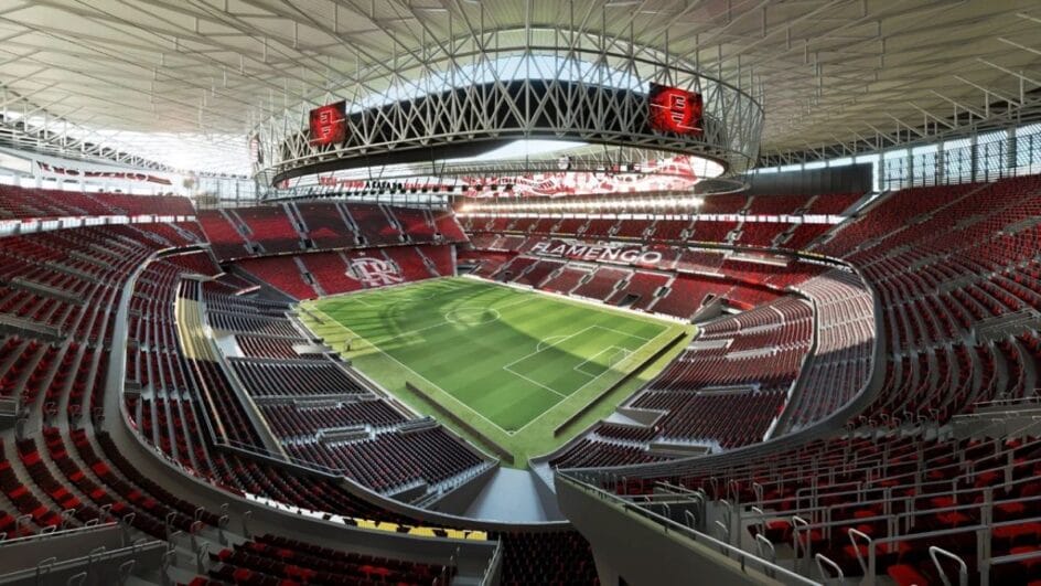 Imagens do projeto do novo estádio ((Foto: Divulgação, Flamengo)
