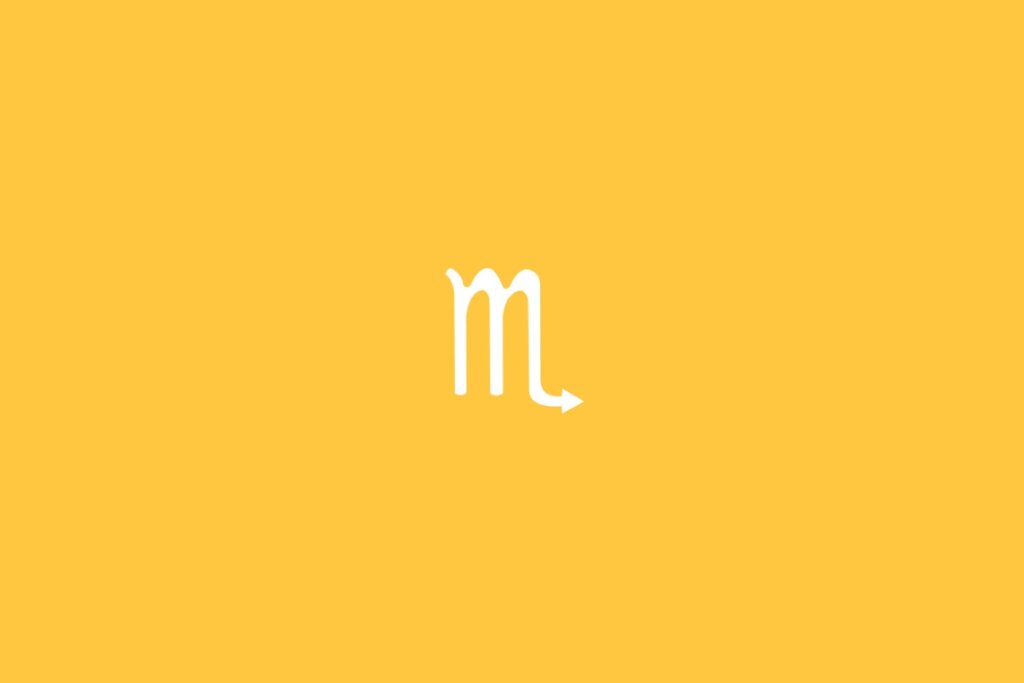 Ilustração do signo de escorpião em um fundo amarelo