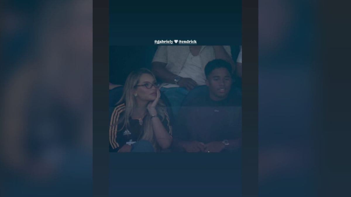 Registro de Endrick com a esposa Gabriely no Santiago Bernabéu