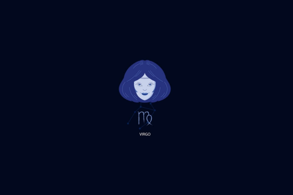 sÃ­mbolo do signo de Virgem em um plano de fundo azul