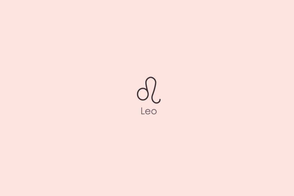 Ilustra&ccedil;&atilde;o do s&iacute;mbolo e nome do signo de le&atilde;o em ingl&ecirc;s em fundo rosa