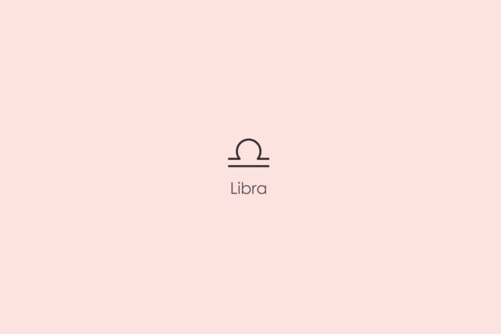 Ilustra&ccedil;&atilde;o do s&iacute;mbolo e nome do signo de libra em ingl&ecirc;s em fundo rosa
