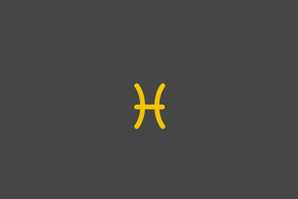 Ilustração do signo de peixes em amarelo em um fundo cinza