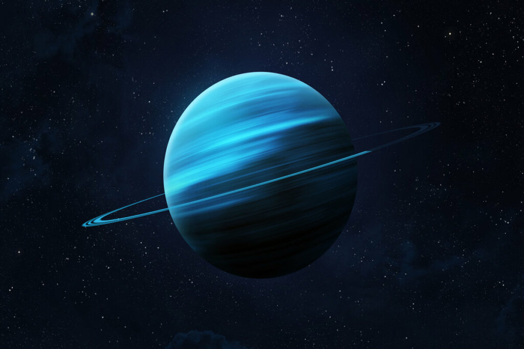 IlustraÃ§Ã£o do planeta Urano no espaÃ§o com estrelas