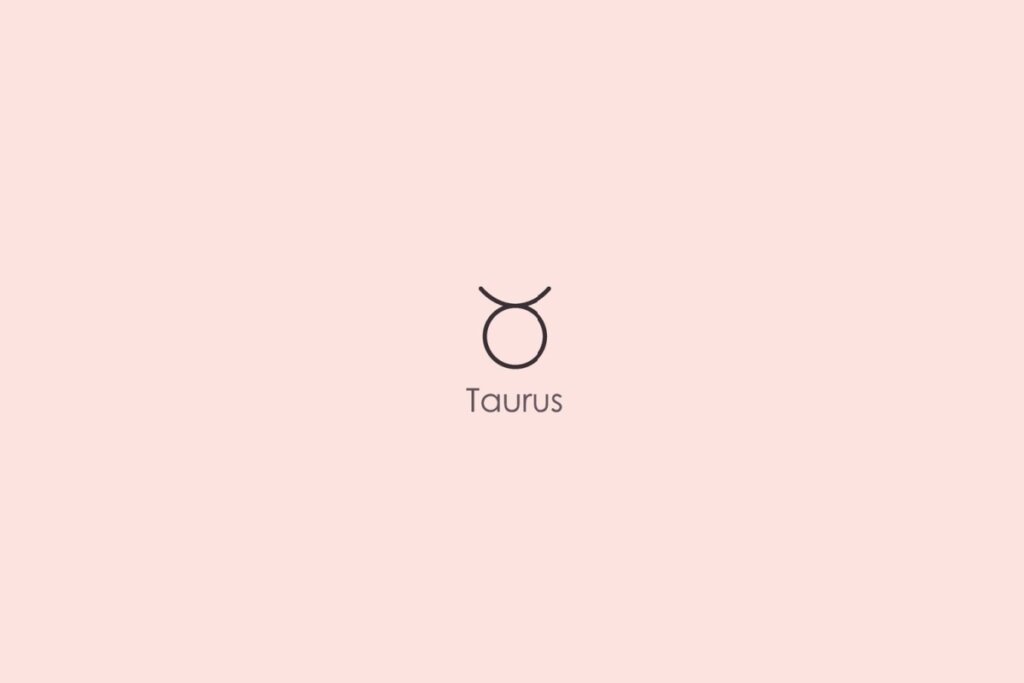 Ilustra&ccedil;&atilde;o do s&iacute;mbolo e nome do signo de touro em ingl&ecirc;s em fundo rosa