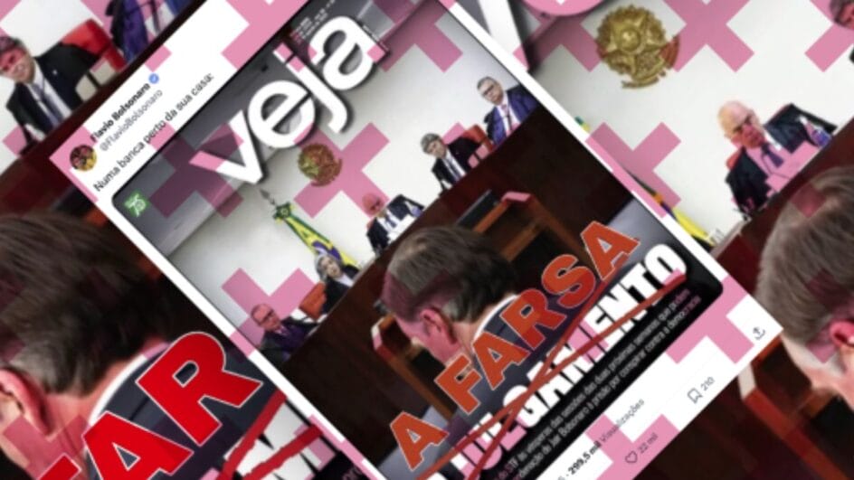 Publicação altera foto de capa da revista Veja sobre julgamento de Bolsonaro (Foto: Comprova, Reprodução)