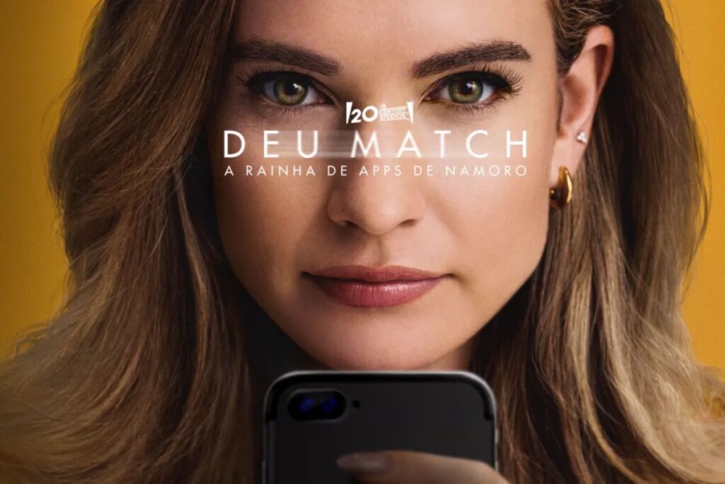 Capa da série "Deu Match: A Rainha dos Apps de Namoro" com a protagonista olhando para a frente e segurando um celular 