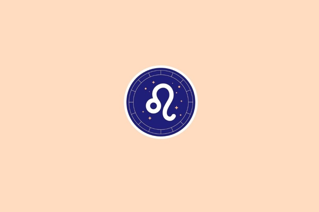 Ilustração do signo de leão em um cÃrculo azul em cima de um fundo bege