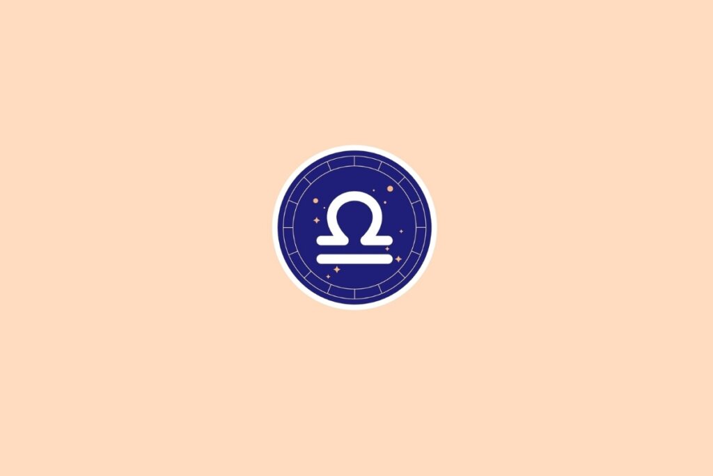 Ilustração do signo de libra em um cÃrculo azul em cima de um fundo bege