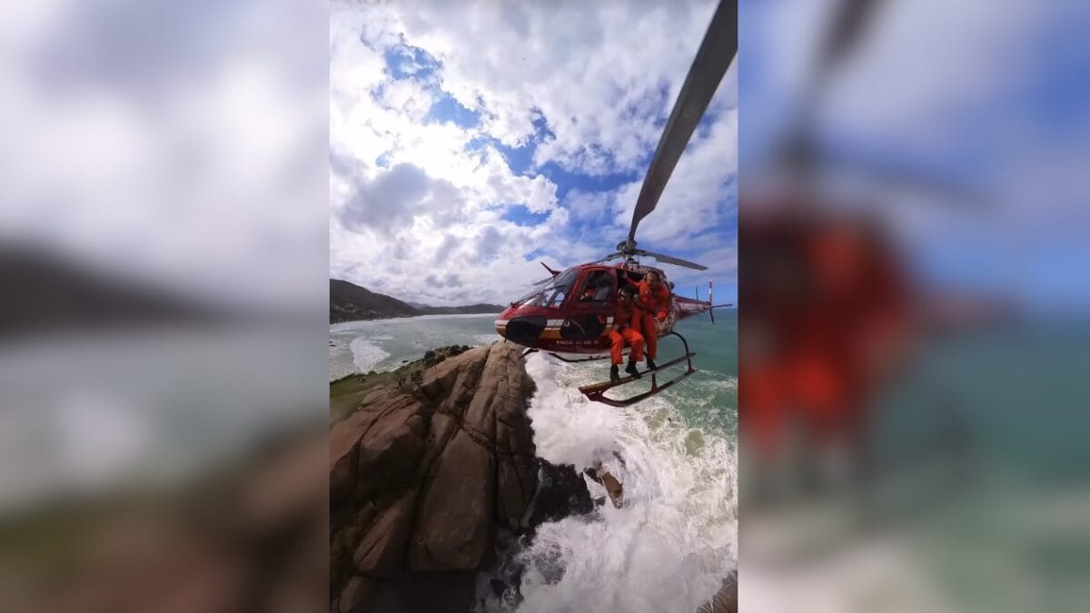 Onda gigante durruba homem de costão em praia escondida de Florianópolis