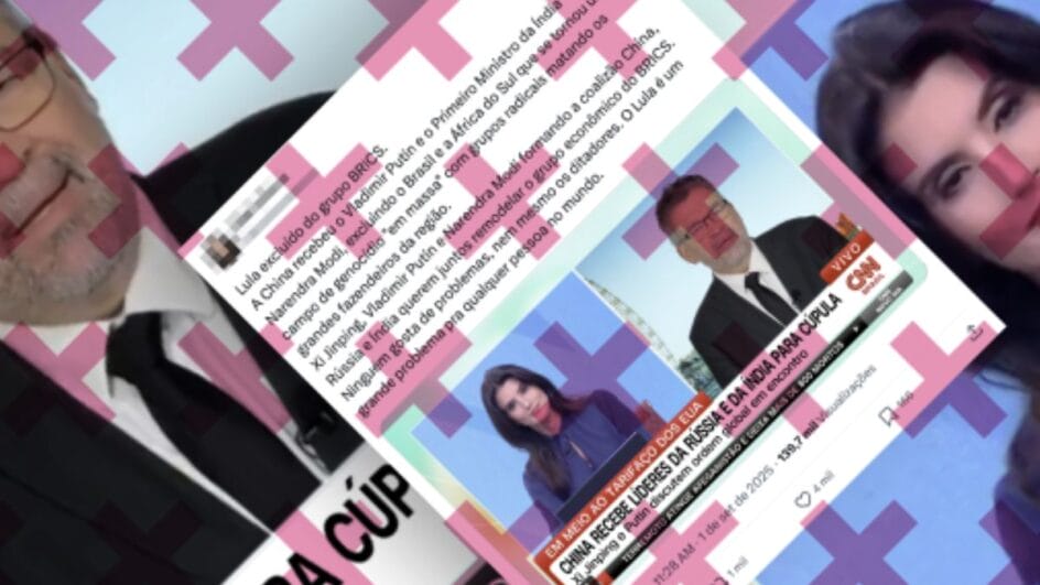 Publicação sugere que reunião de líderes da China, Rússia e Índia em cúpula da Ásia seria para excluir Brasil do Brics (Foto: Comprova, Reprodução)