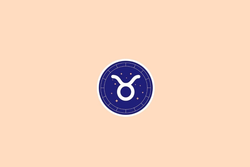 Ilustração do signo de touro em um cÃrculo azul em cima de um fundo bege