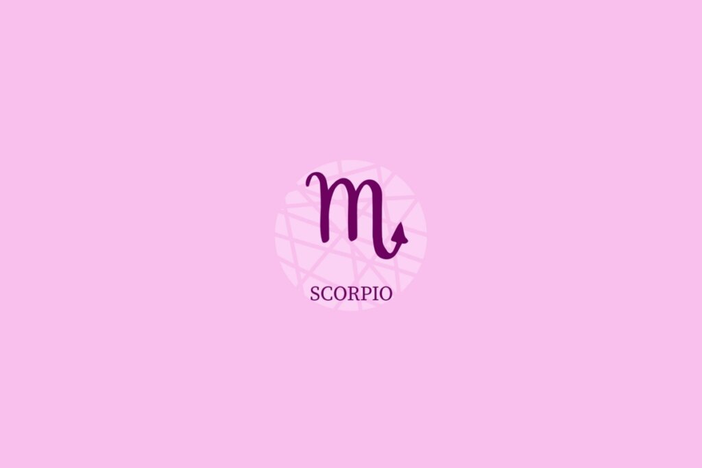 Ilustração do signo de escorpião em um fundo roxo-claro