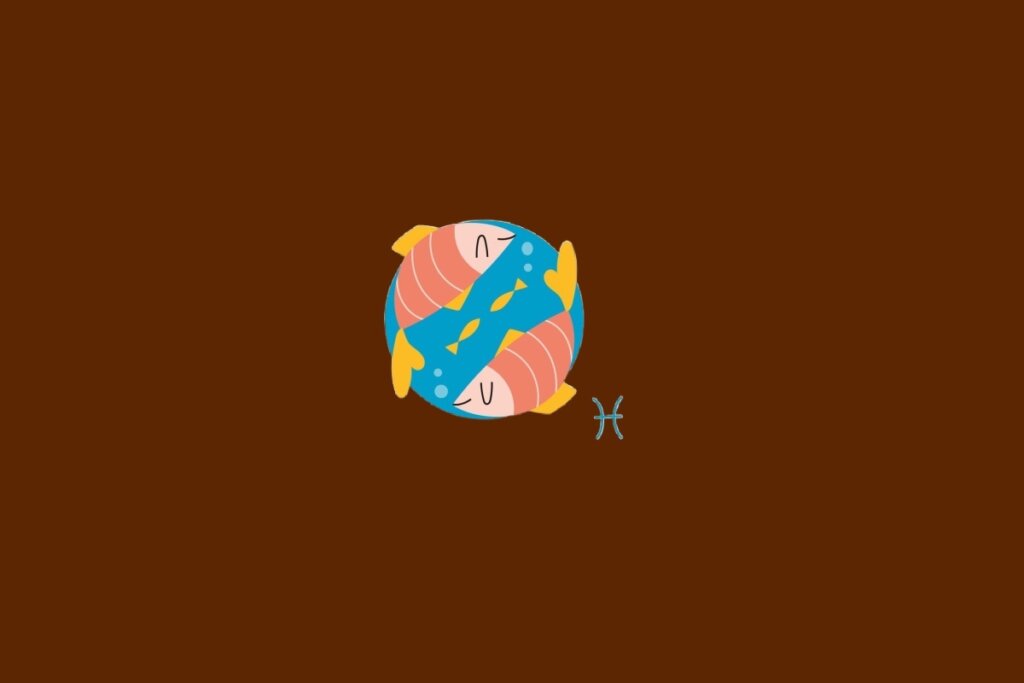 Ilustração do sÃmbolo de Peixes, representado por dois peixes estilizados nadando em cÃrculo, com fundo azul
