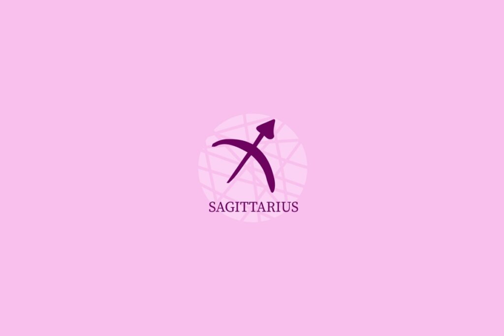 Ilustração do signo de sagitário em um fundo roxo-claro