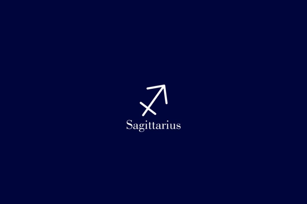 Ilustração do signo de sagitário em um fundo azul-escuro