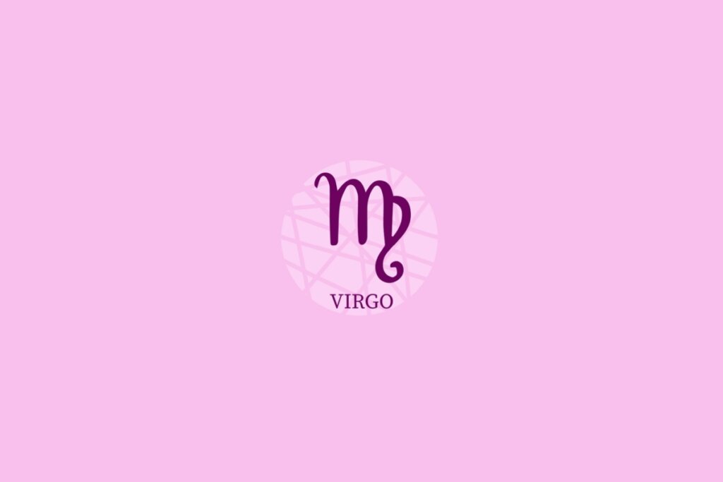 Ilustração do signo de virgem em um fundo roxo-claro