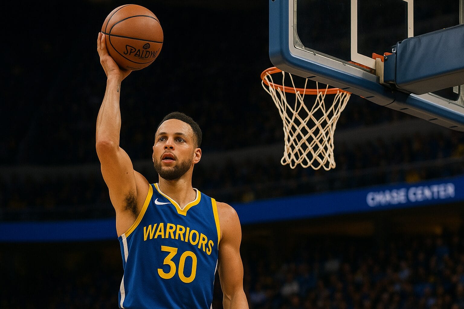Stephen Curry estará em quadra nos jogos de pré-temporada da NBA (Foto: gerada por Inteligência Artificial)