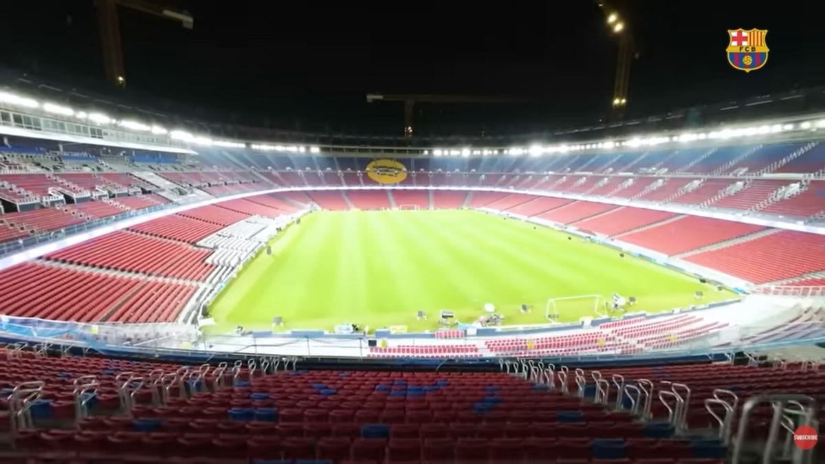 Vista panorâmica da arquibancada dos fundos (Foto: reprodução YouTube Barcelona)