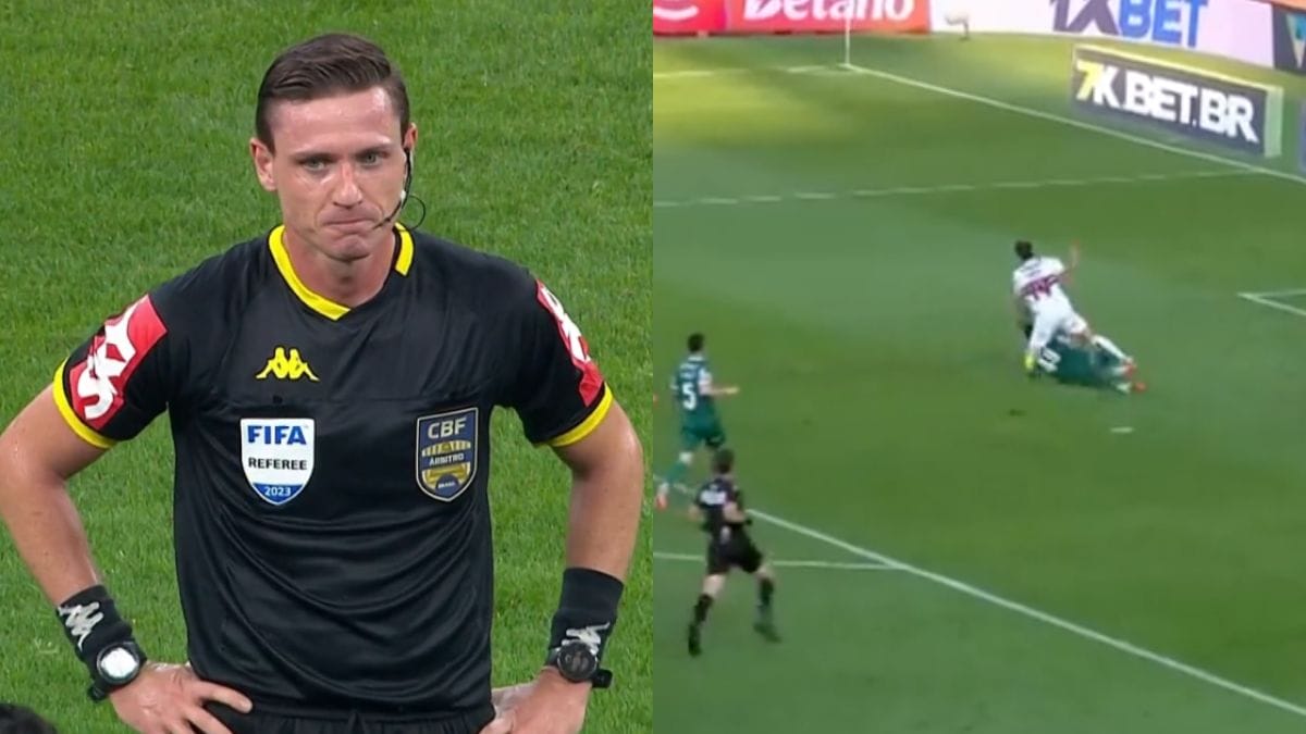 Árbitro Catarinense foi o protagonista da rodada 27 do Campeonato Brasileiro, com erro grave em São Paulo 2 x 3 Palmeiras (Foto: reprodução, Globo/Premiere)