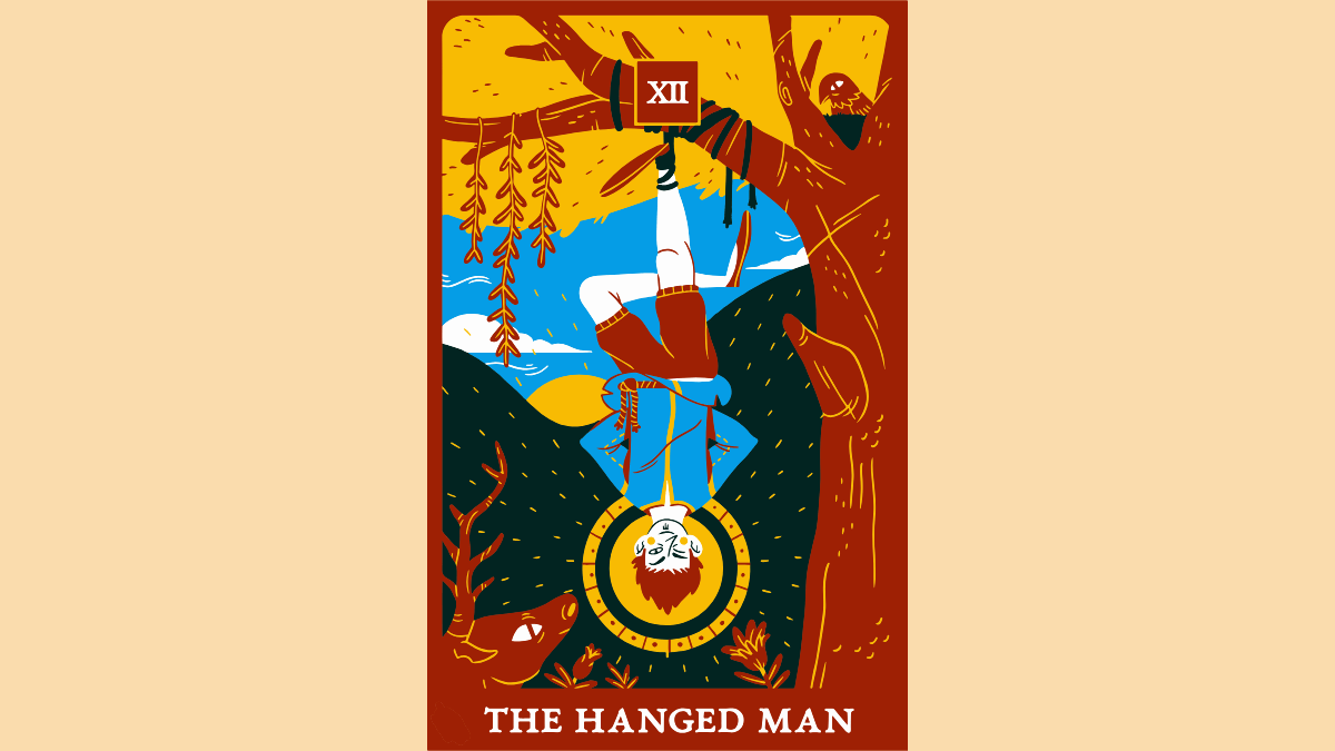 Ilustração da carta de tarô O Enforcado