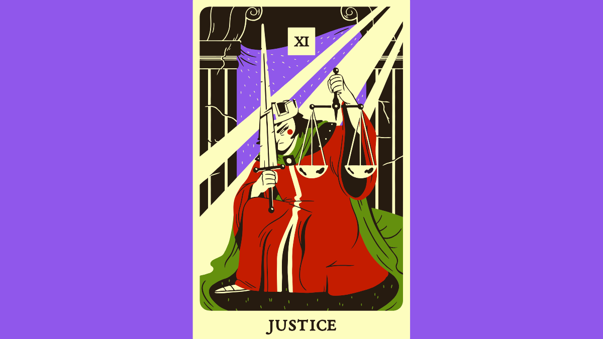 Ilustração da carta de tarô A Justiça