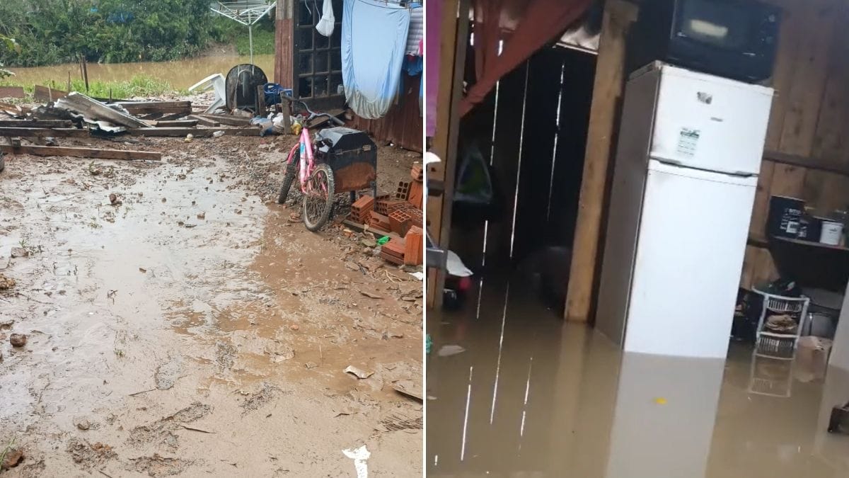 Casa de família é atingida por água durante alagamento em Joinville (SC)