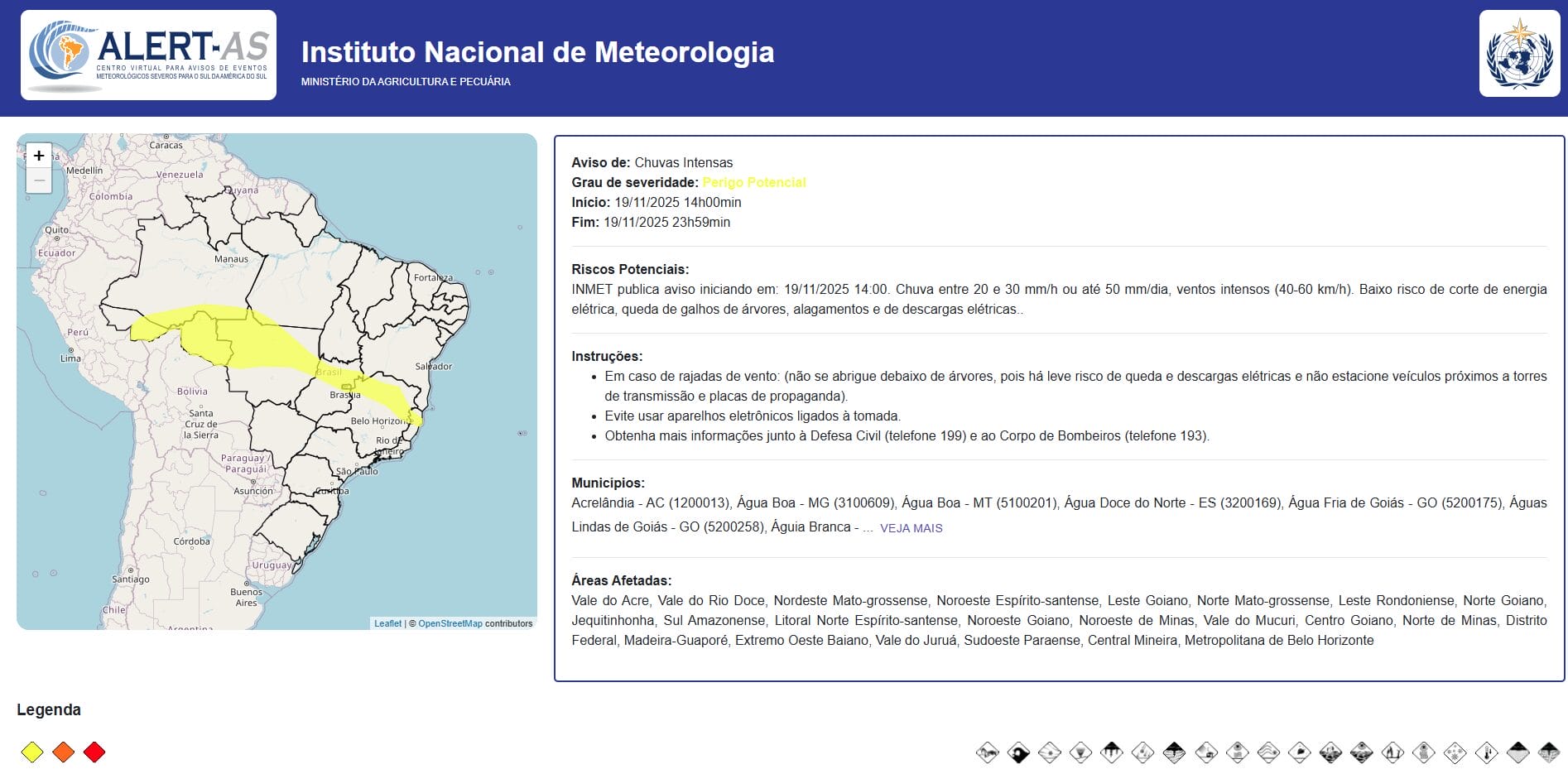 Alerta do Inmet para estados