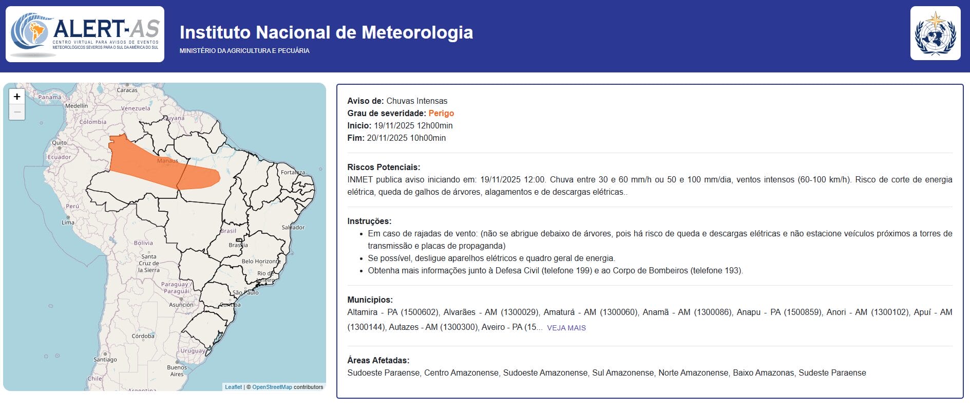 Alerta do Inmet para estados