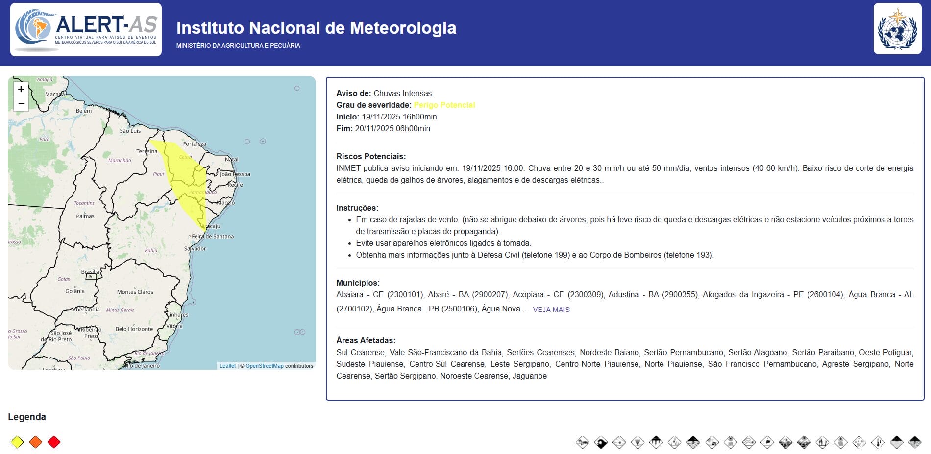 Alerta do Inmet para estados