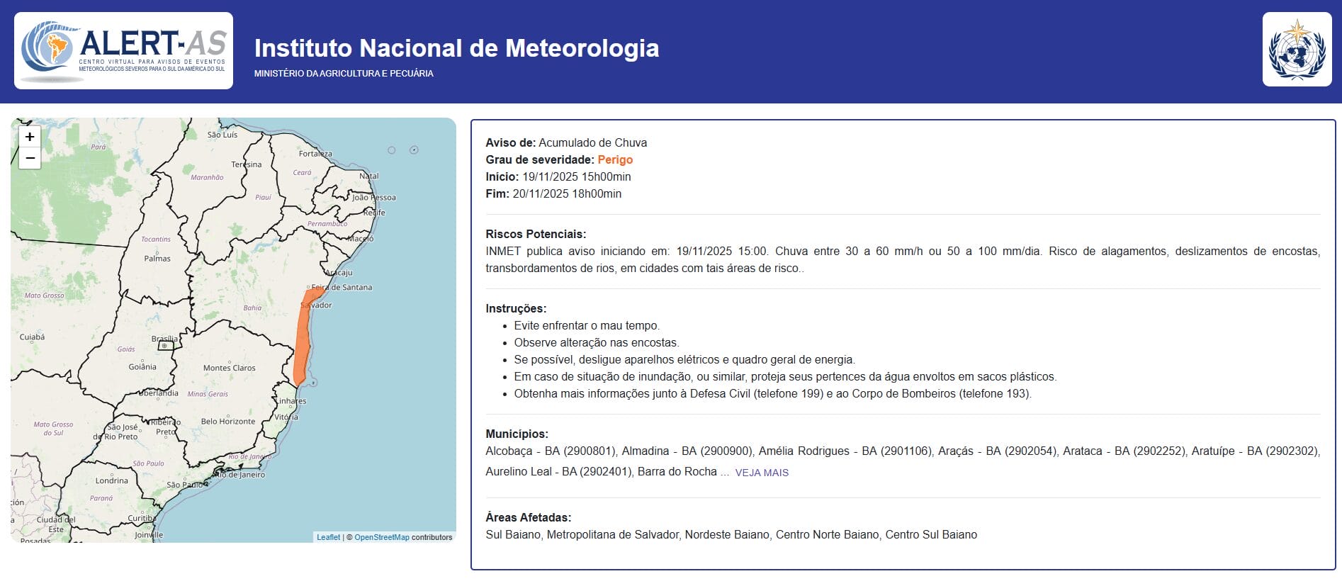 Alerta do Inmet para estados