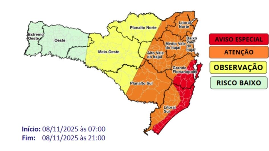 Ciclone coloca SC em alerta vermelho para ventos de 90 kmh