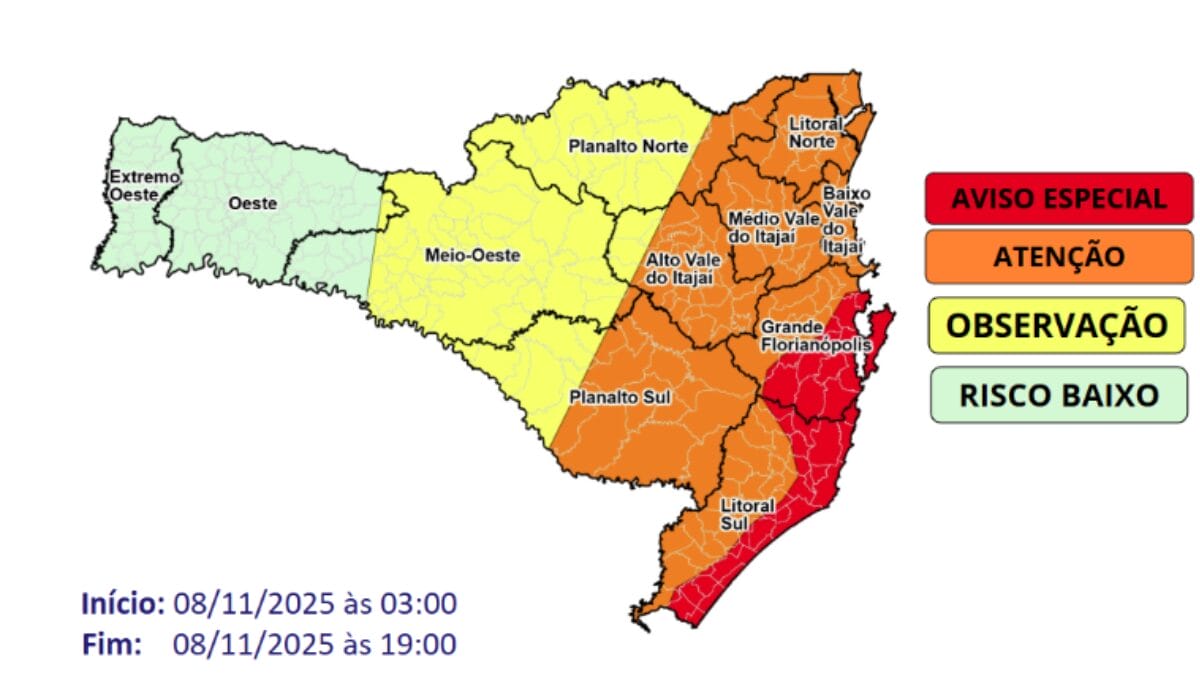 Ciclone extratropical Inmet atualiza cidades de SC em alerta vermelho sob risco de tempestades