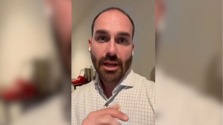 Eduardo Bolsonaro em vídeo do Instagram em que comenta retirada de tarifas sobre produtos brasileiros