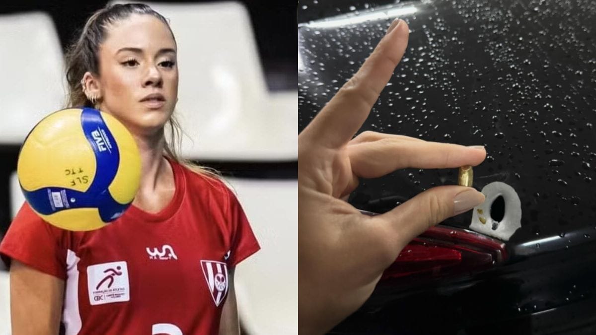 Júlia Azevedo em atuação pelo Tijuca e bala que acertou carro