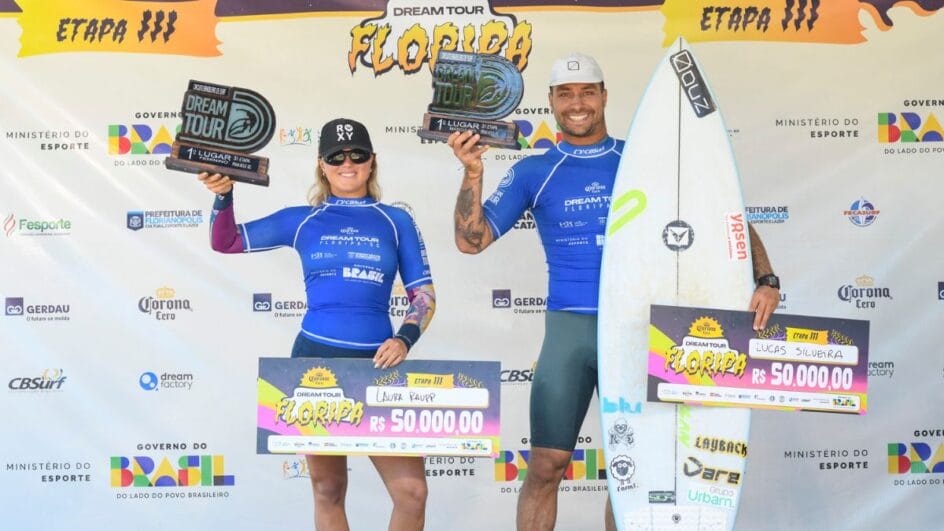 Laura Raupp e Lucas Silveira festejam vitórias (Foto: Marcio David, Foco Radical)