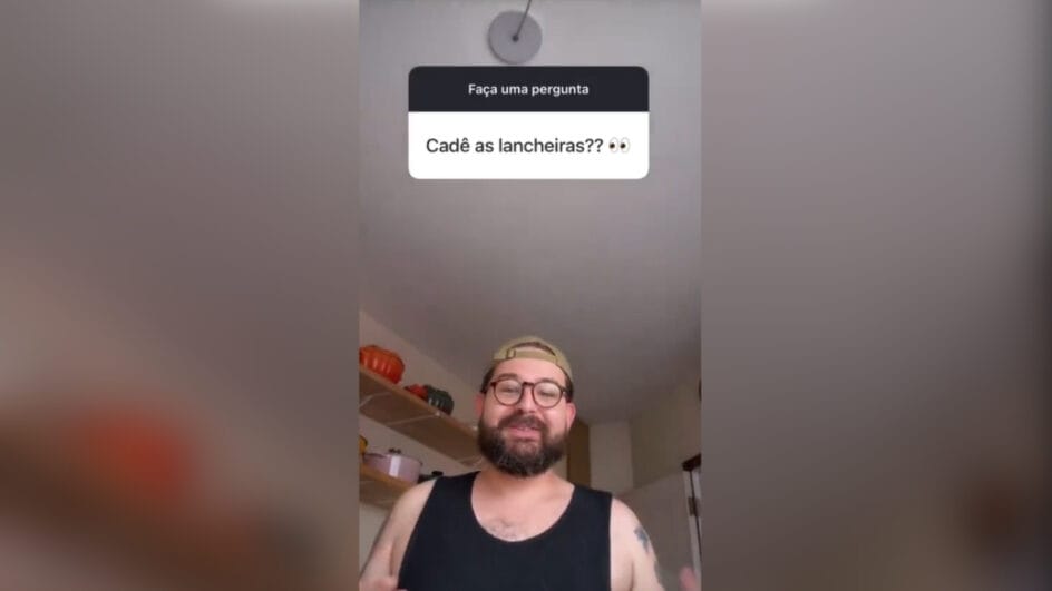 momento do vídeo em que Luiz Felipe Alves conta o motivo de ter parado com as lancheiras