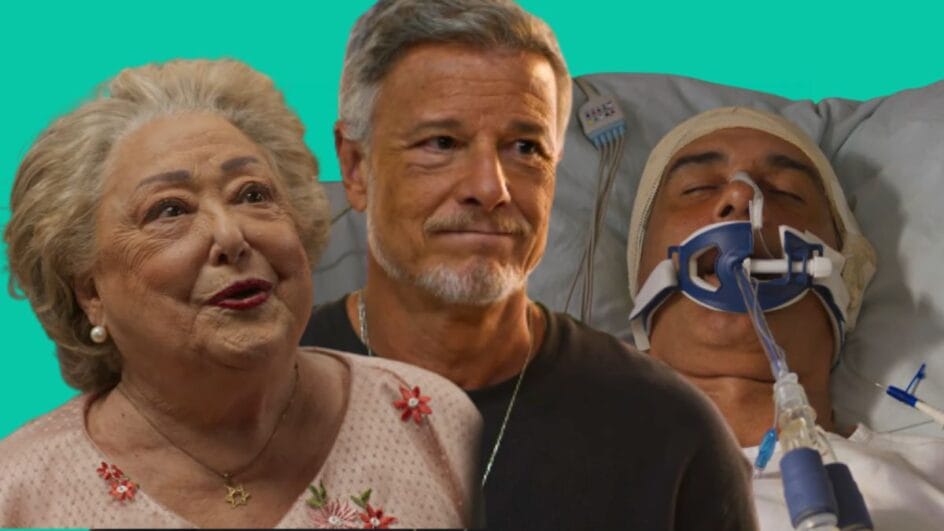 Rosa (Suely Franco), Jaques (Marcello Novaes) e Ricardo (Marcos Pasquim) na novela Dona de Mim
