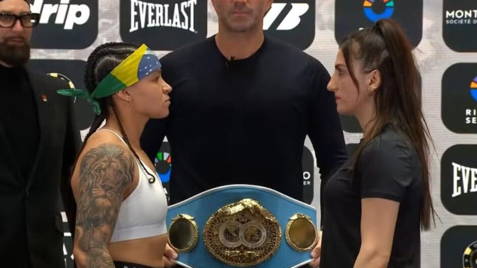 Bia Ferreira e Elif Nur Turhan disputam o cinturão de peso leve (Foto: Reprodução, Combate)