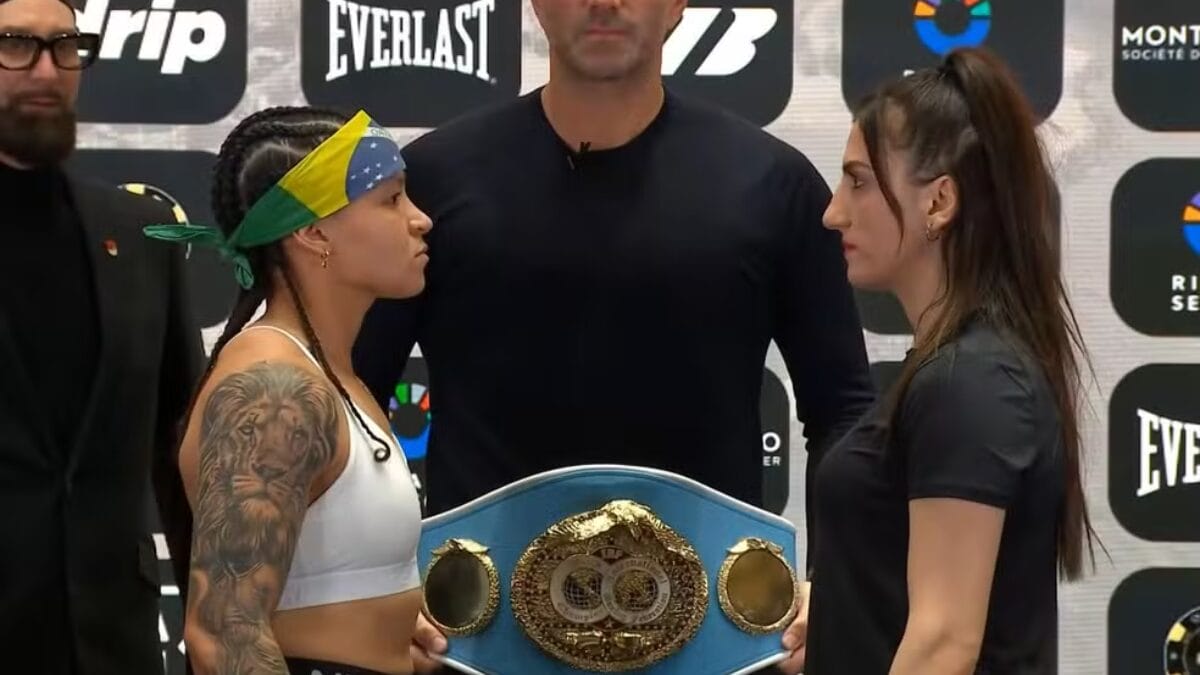 Bia Ferreira e Elif Nur Turhan disputam o cinturão de peso leve (Foto: Reprodução, Combate)