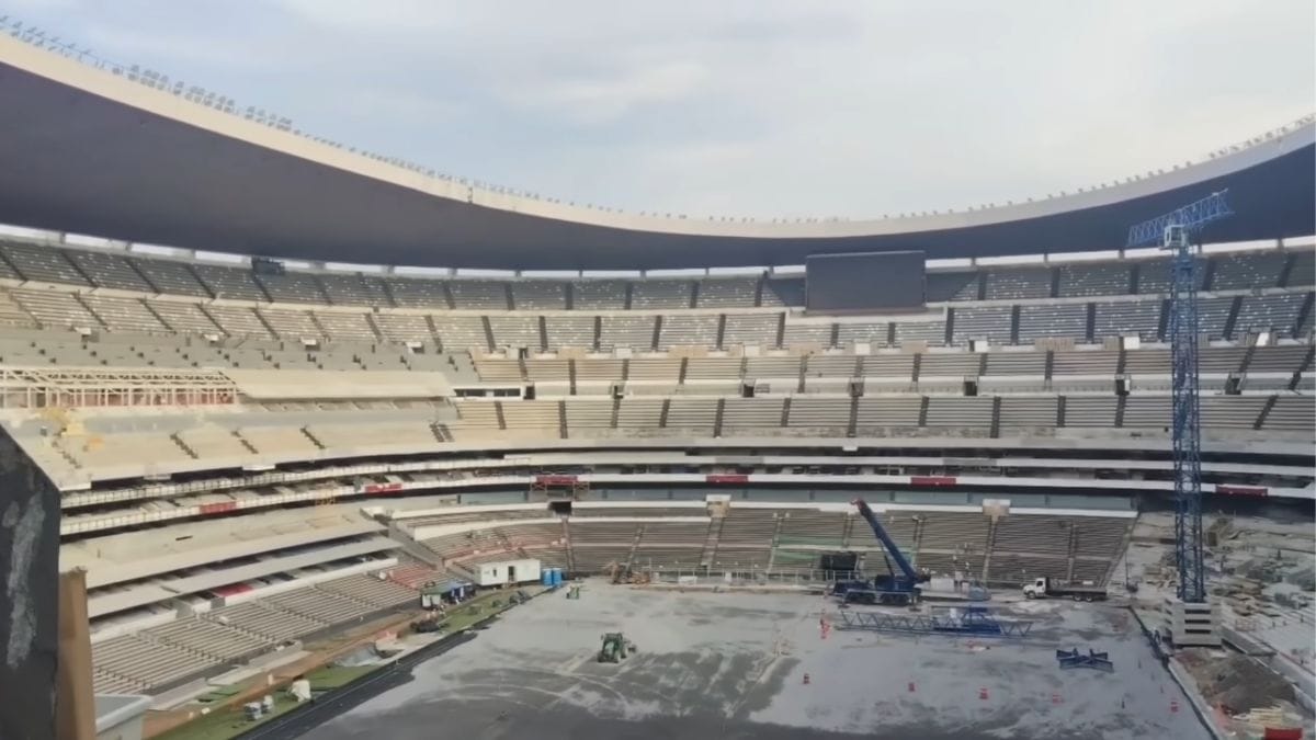 Obras no estádio Azteca, que será palco da cerimônia de abertura da Copa do Mundo 2026